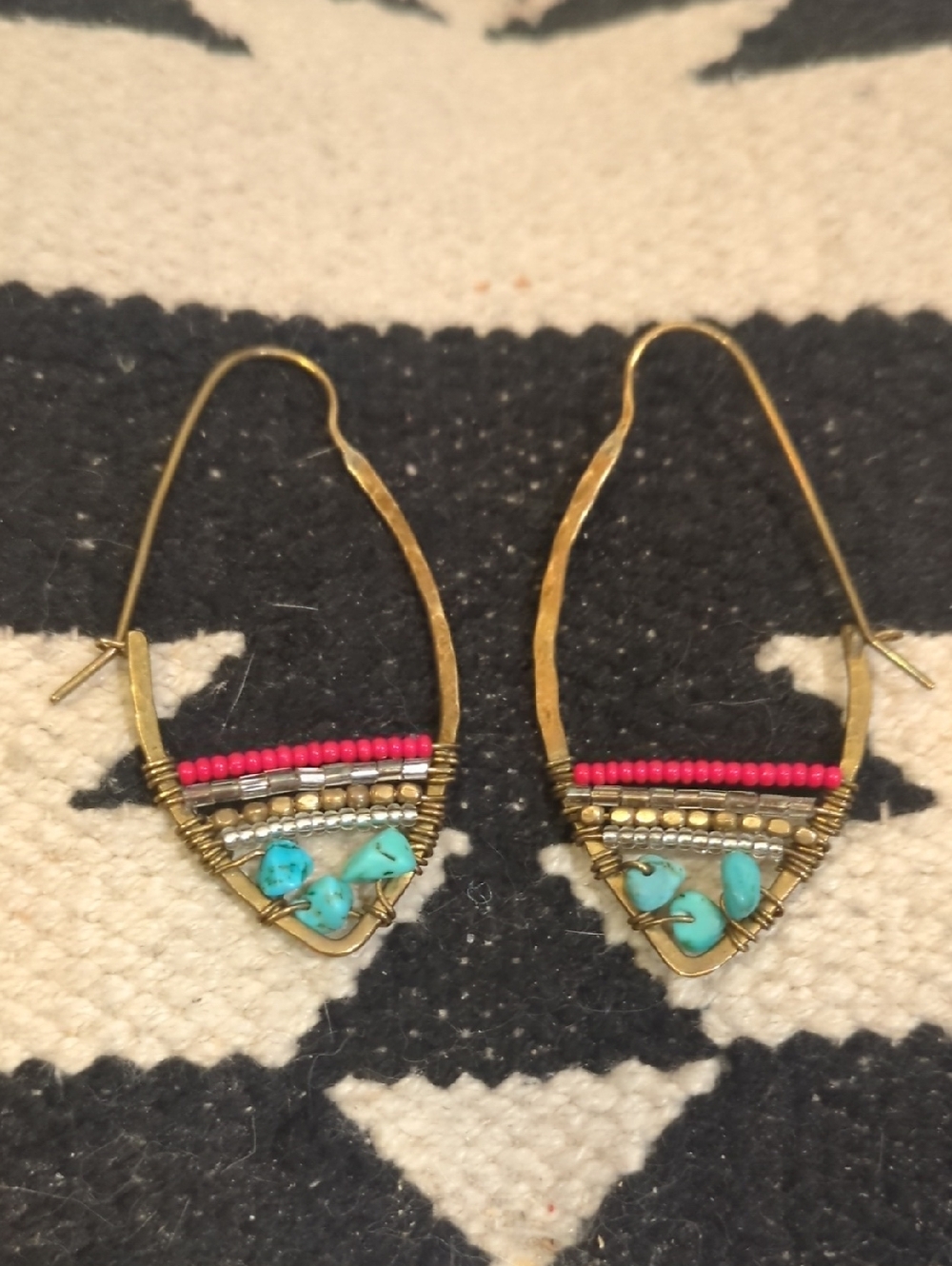 Brass Teardrop Hoops With Multicolor Beads & Stones